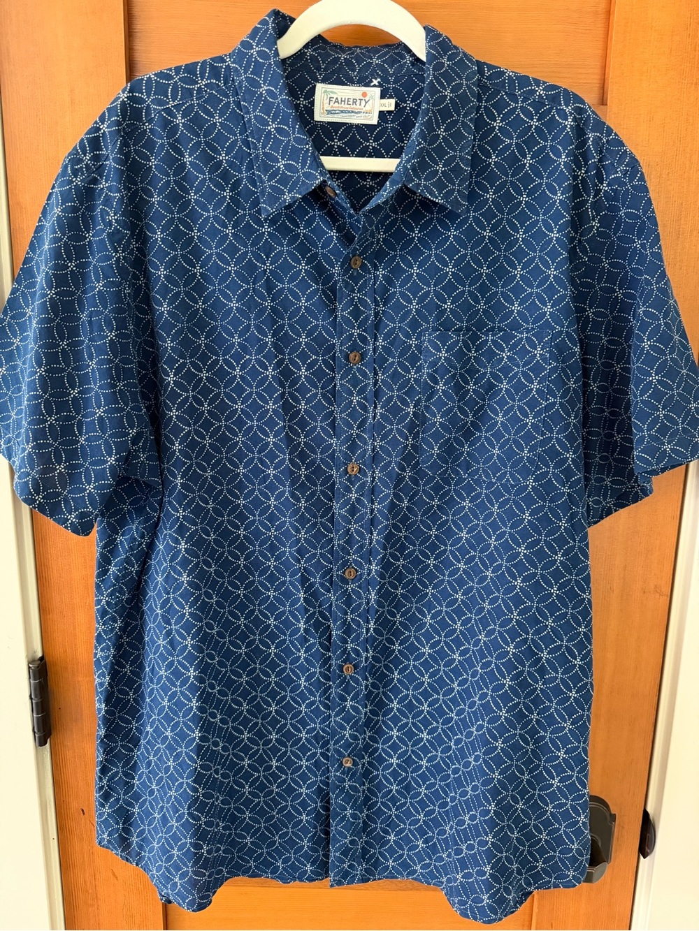 Faherty organic cotton indigo dyed short sleeve button up shirts men’s XXL blue